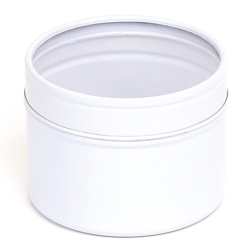 Contenitore per packaging in latta di metallo bianco con coperchio scorrevole a finestra