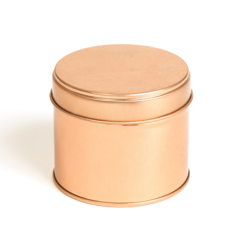 Contenitore in latta con saldatura laterale color oro rosa con coperchio a scorrimento