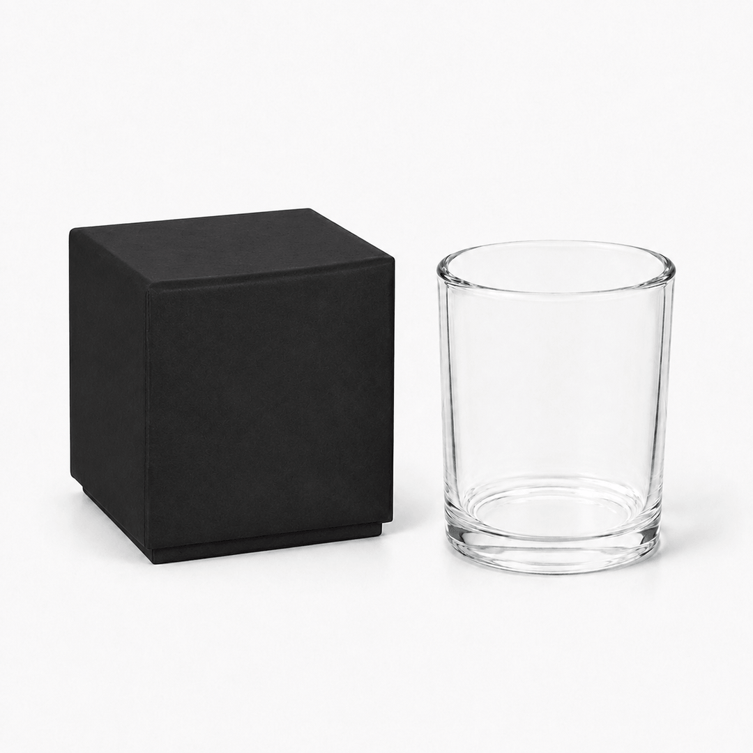 Vasetto in vetro per candele (trasparente e nero)