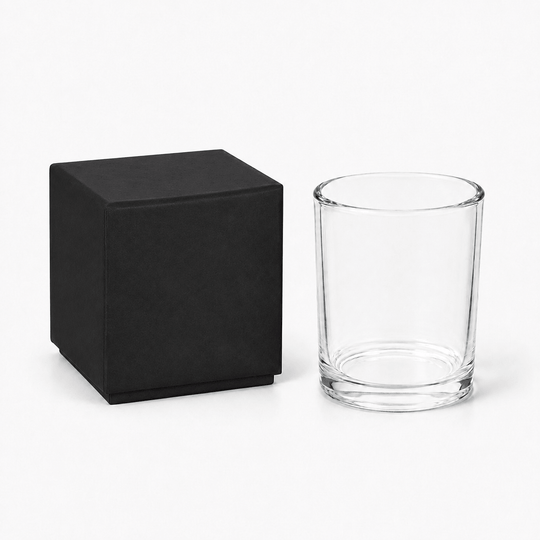 Vasetto in vetro per candele (trasparente e nero)
