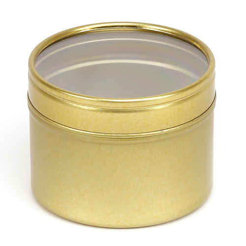 Contenitore per packaging in latta di metallo oro con coperchio scorrevole a finestra