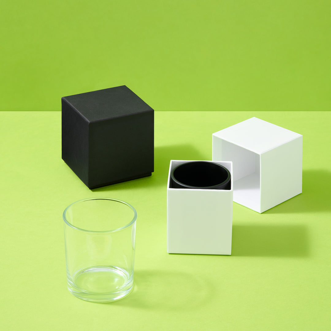 Vasetto in vetro per candele (trasparente e nero)