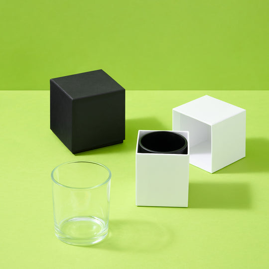 Vasetto in vetro per candele (trasparente e nero)