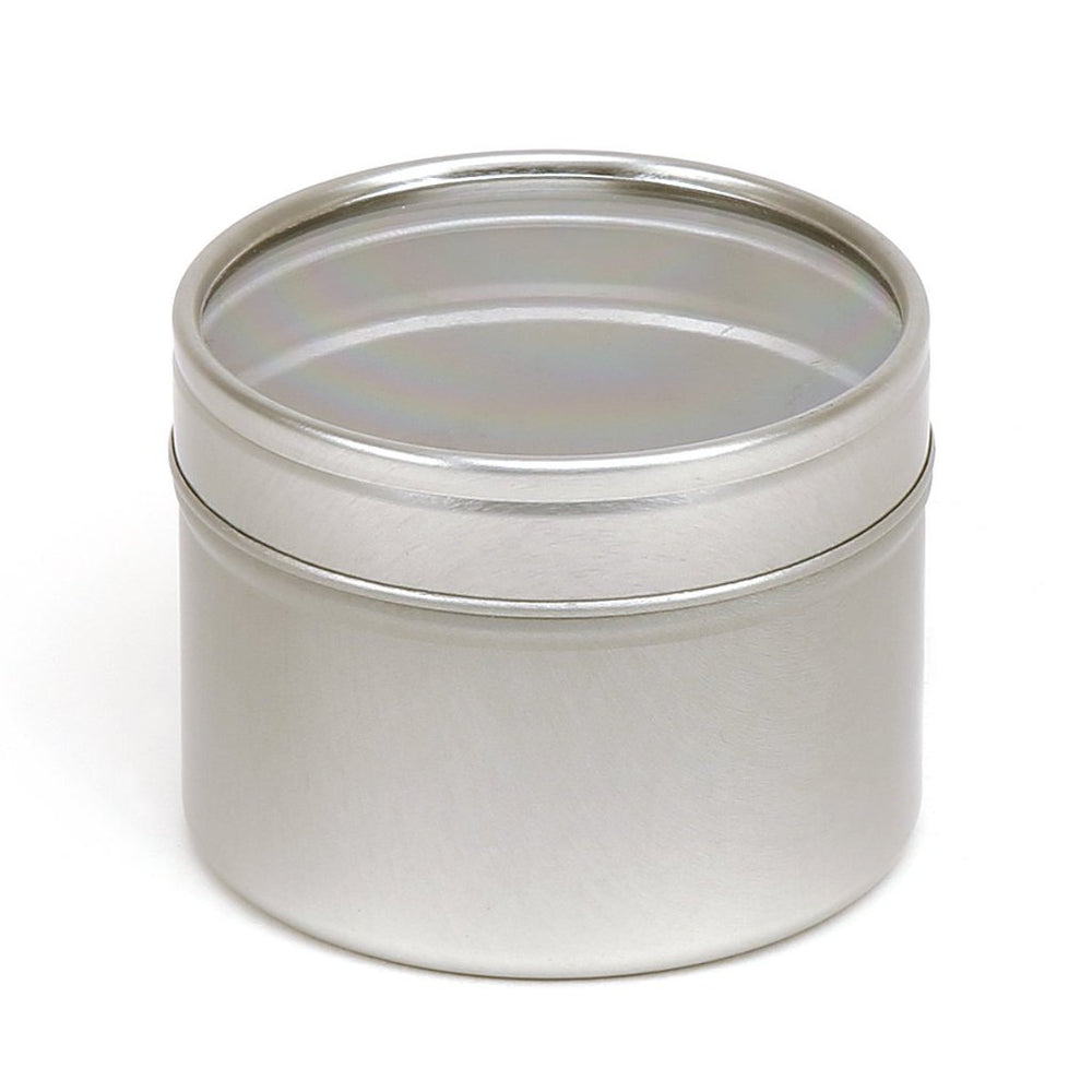 Barattoli rotondi in latta senza saldatura colore argento con coperchio scorrevole a finestra