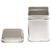 Contenitore per packaging in latta quadrato color argento con coperchio a gradino sollevabile
