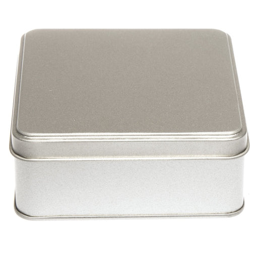 Contenitore in latta quadrato color argento con coperchio a gradino ​
